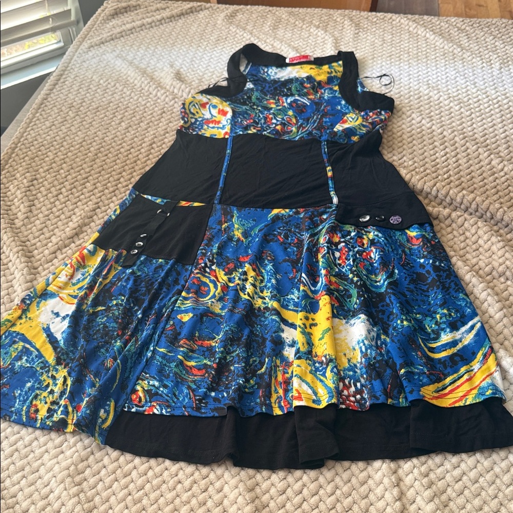 Nike Women's Colorful Abstract Midi Dress - Black, Blue, Yellow